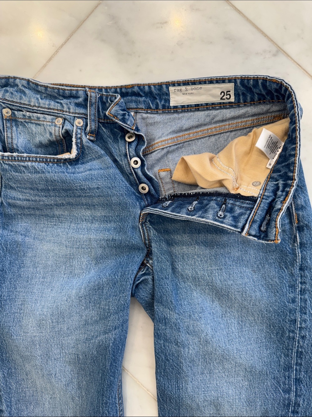 rag & bone Medium Blue Boyfriend Jeans with Button Fly - Picture 4 of 6